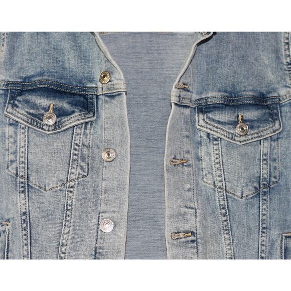 H&M Distressed Short Light Denim Jean Moto Jacket Size 10 - Picture 3 of 8